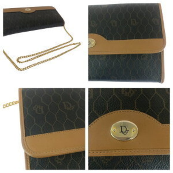 Dior Honeycomb Pattern Brown Chain Crossbody Pochette - Picture 5 of 9
